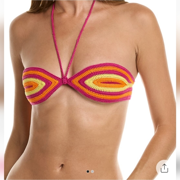 *Solid & Stiped* The Azalea 2 piece crochet swimsuit L Pink/orange/yellow - Picture 1 of 9